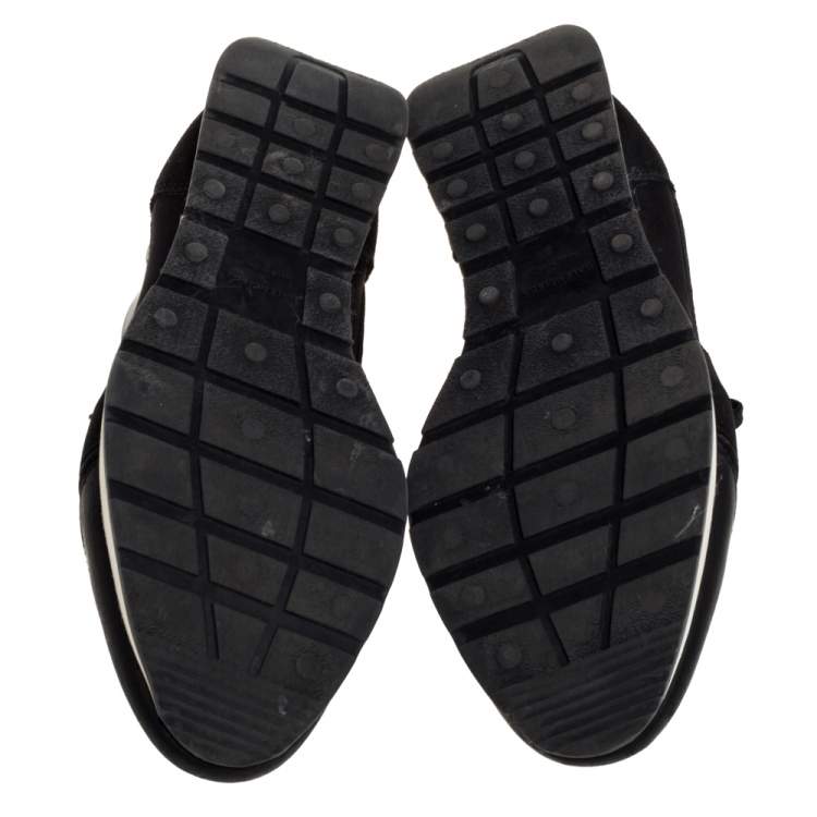 Pre Owned Balenciaga Black Leather, Suede and Mesh Race Runner Sneakers Size 38