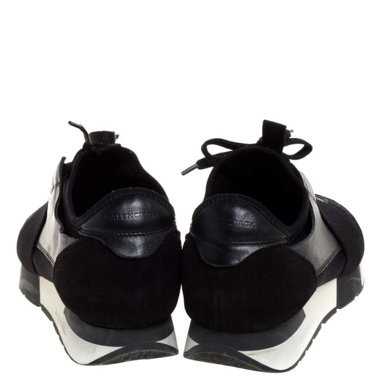 Pre Owned Balenciaga Black Leather, Suede and Mesh Race Runner Sneakers Size 38