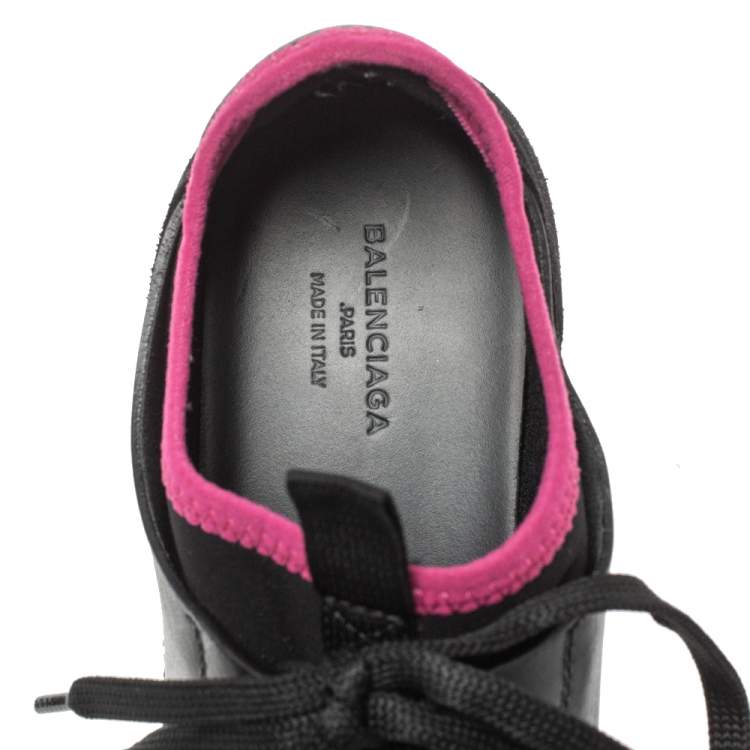 Pre Owned Balenciaga Black Mesh And Leather Race Runner Low Top Sneakers Size 36