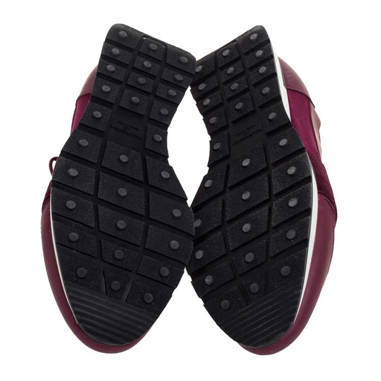 Pre Owned Balenciaga Burgundy Leather And Mesh Race Runner Low Top Sneakers Size 40