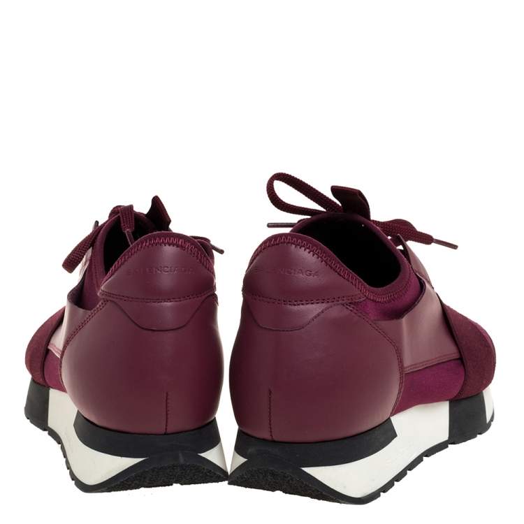 Pre Owned Balenciaga Burgundy Leather And Mesh Race Runner Low Top Sneakers Size 40