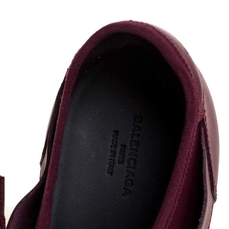 Pre Owned Balenciaga Burgundy Leather And Mesh Race Runner Low Top Sneakers Size 40