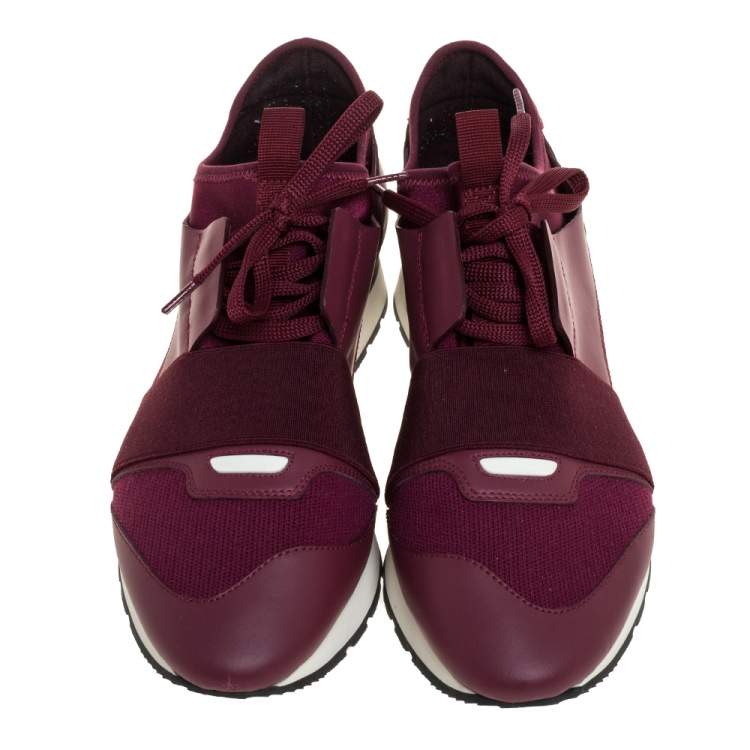 Pre Owned Balenciaga Burgundy Leather And Mesh Race Runner Low Top Sneakers Size 40