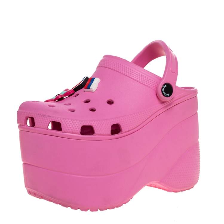 Balenciaga Pink Rubber Crocs Embellished Platform Slingback Sandals Size 35  Balenciaga  TLC