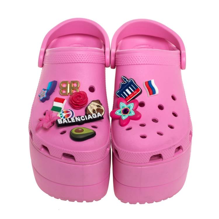 Pink Rubber Crocs Embellished Platform Slingback Sandals Size 35 Balenciaga | TLC