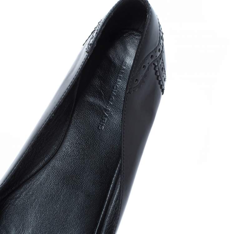 Pre Owned Balenciaga Black Brogue Glossy Leather Metal Arena Ballet Flats Size 36