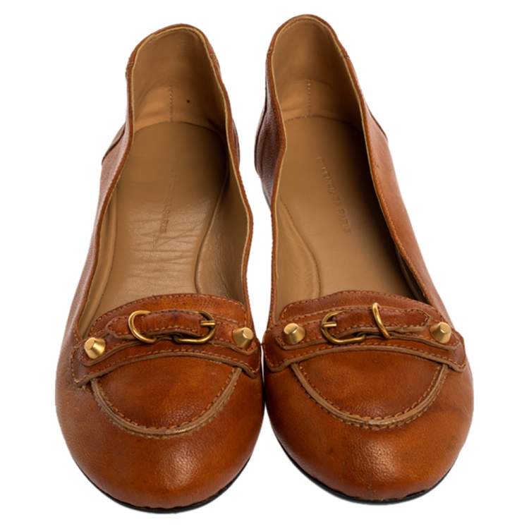 Pre Owned Balenciaga Brown Leather Studded Ballet Flats Size 39