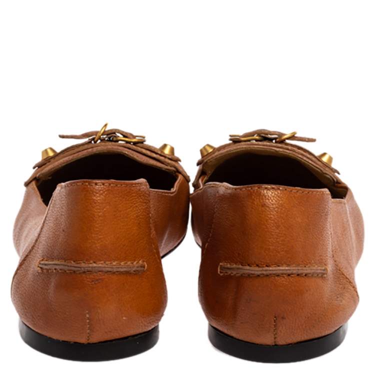 Pre Owned Balenciaga Brown Leather Studded Ballet Flats Size 39