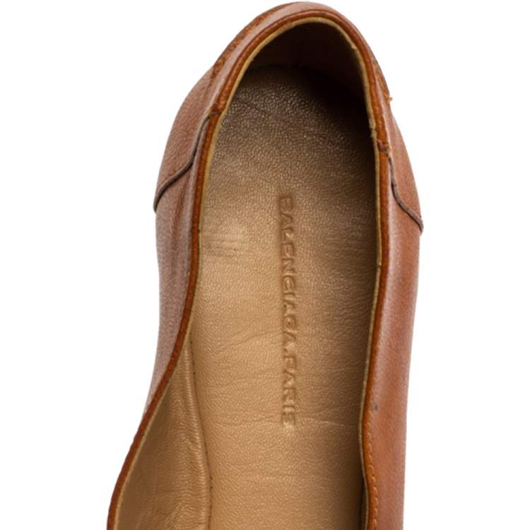 Pre Owned Balenciaga Brown Leather Studded Ballet Flats Size 39