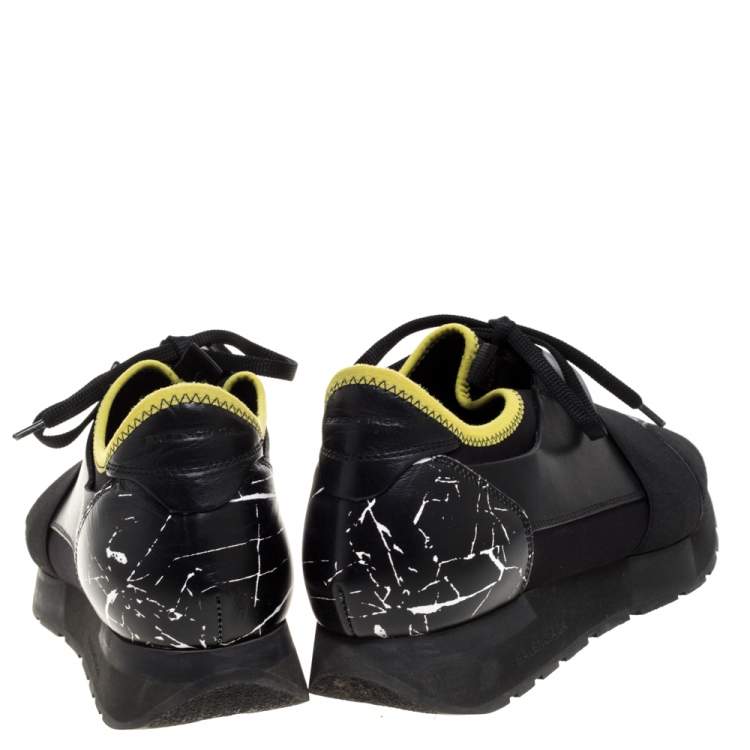 Pre Owned Balenciaga Black Leather And Suede Race Runner Low Top Sneakers Size 40