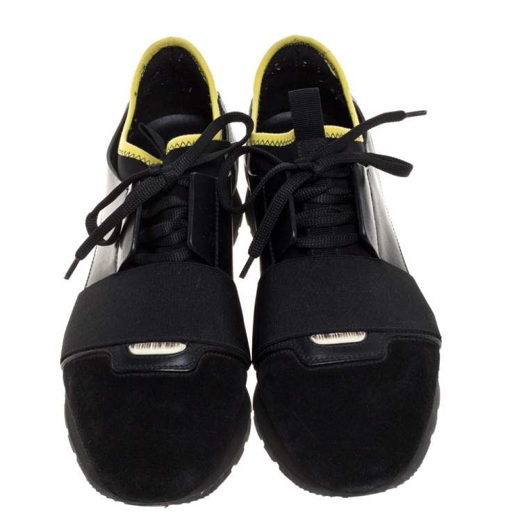 Pre Owned Balenciaga Black Leather And Suede Race Runner Low Top Sneakers Size 40