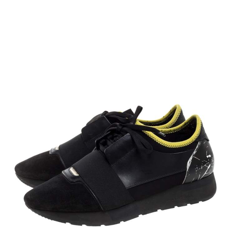 Pre Owned Balenciaga Black Leather And Suede Race Runner Low Top Sneakers Size 40