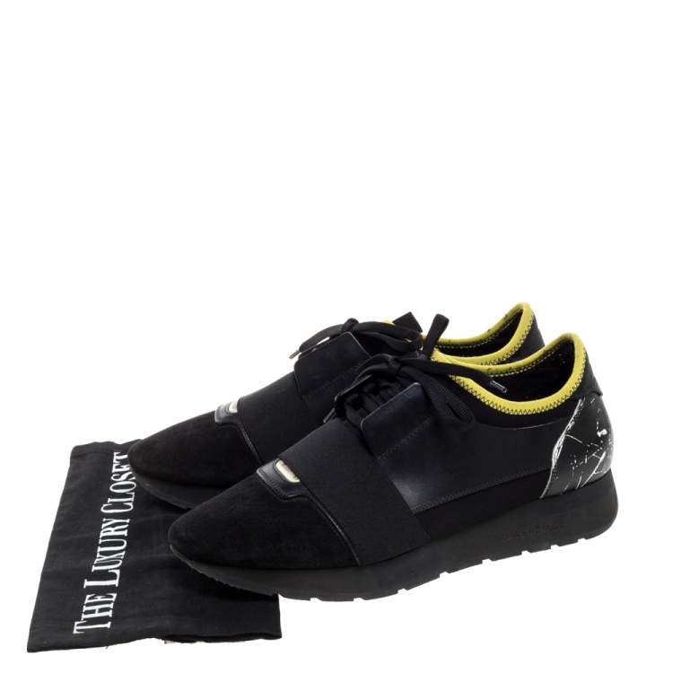 Pre Owned Balenciaga Black Leather And Suede Race Runner Low Top Sneakers Size 40