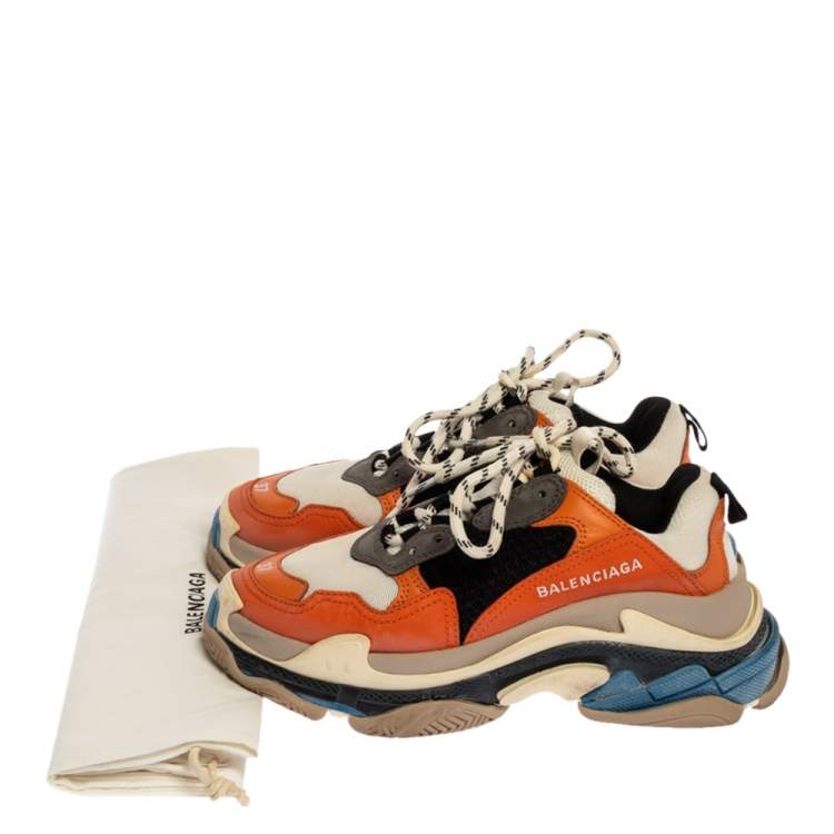 Pre Owned Balenciaga Multicolor Leather, Canvas and Mesh Triple S Platform Sneakers Size 37
