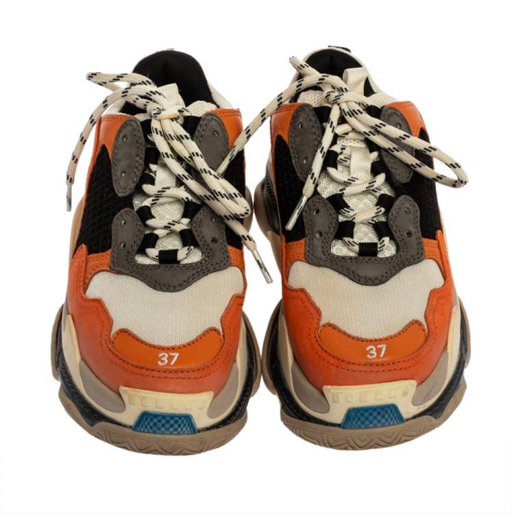 Pre Owned Balenciaga Multicolor Leather, Canvas and Mesh Triple S Platform Sneakers Size 37