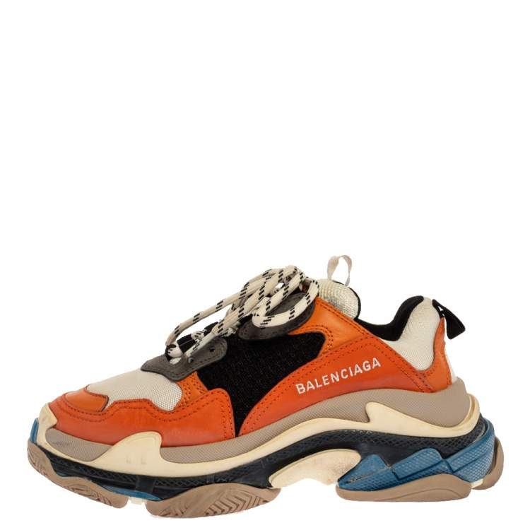 Pre Owned Balenciaga Multicolor Leather, Canvas and Mesh Triple S Platform Sneakers Size 37