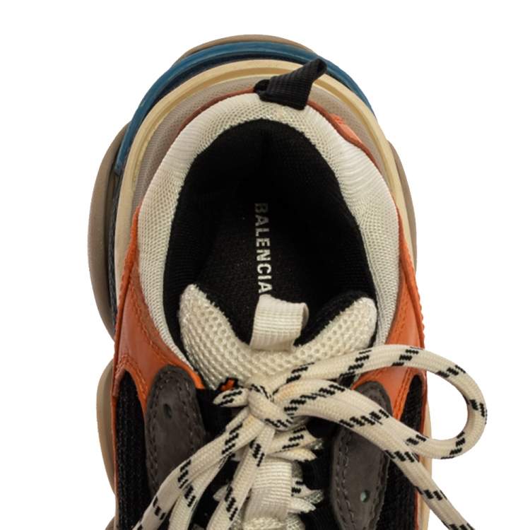 Pre Owned Balenciaga Multicolor Leather, Canvas and Mesh Triple S Platform Sneakers Size 37