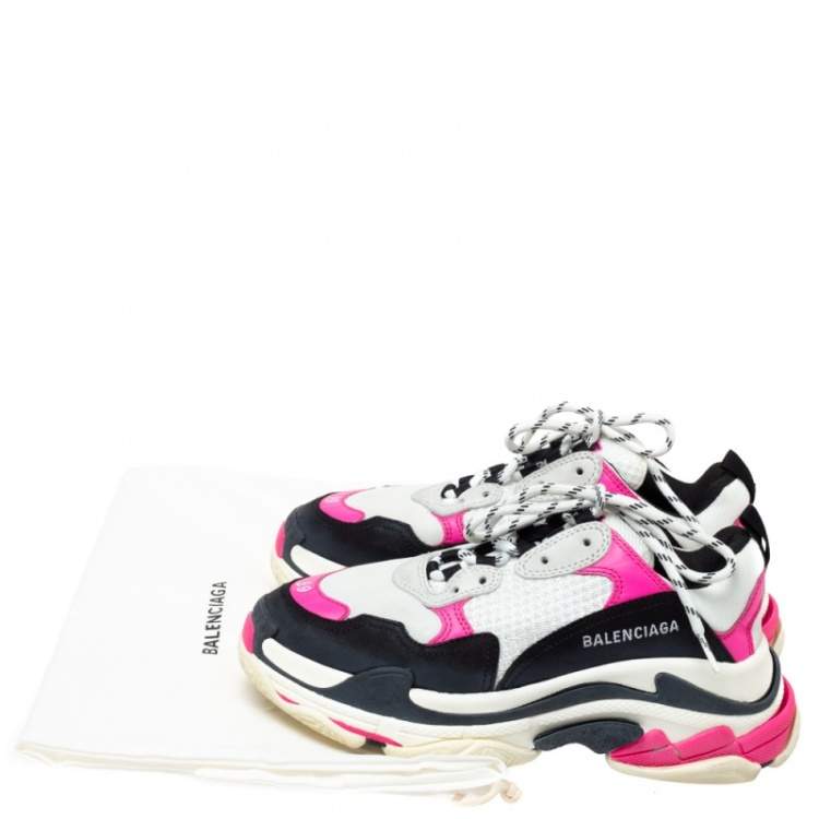 Pre Owned Balenciaga White/Pink Mesh And Leather Triple S Platform Sneakers Size 39