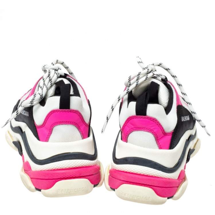 Pre Owned Balenciaga White/Pink Mesh And Leather Triple S Platform Sneakers Size 39