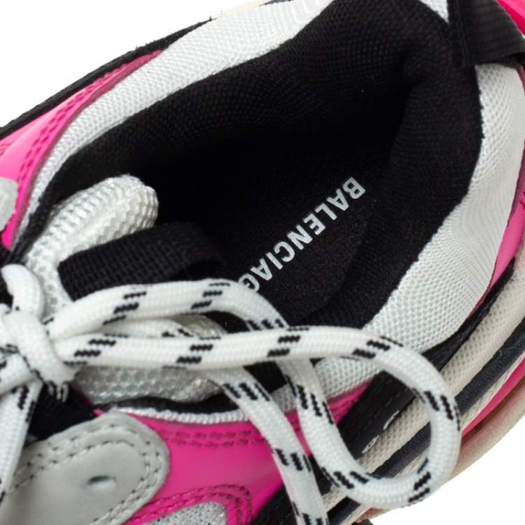 Pre Owned Balenciaga White/Pink Mesh And Leather Triple S Platform Sneakers Size 39