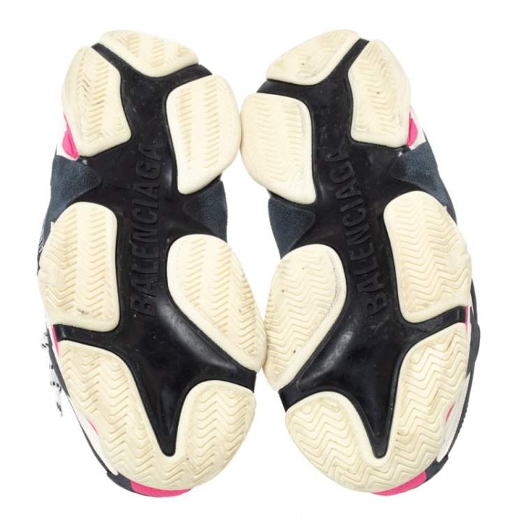 Pre Owned Balenciaga White/Pink Mesh And Leather Triple S Platform Sneakers Size 39