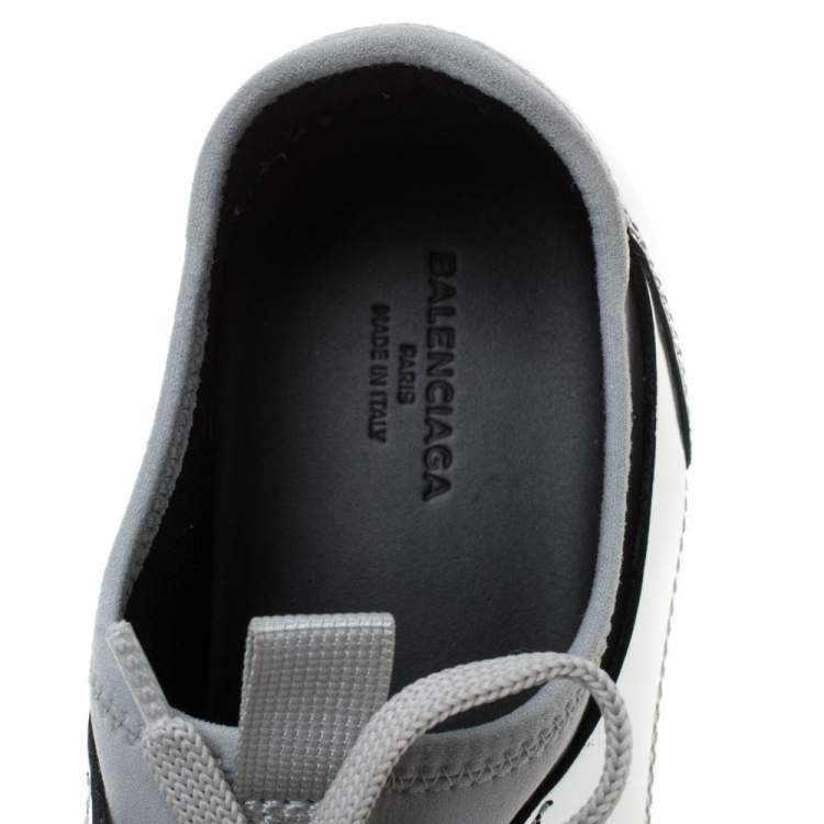 مملوكة مسبقًا Balenciaga Silver/Grey Leather And Mesh Race Runner Low Top Sneakers Size 37