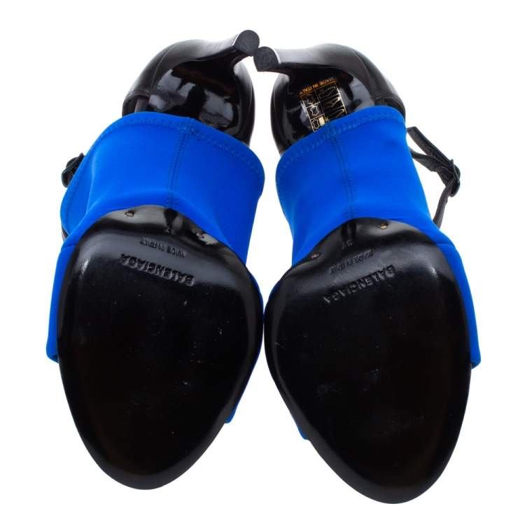 Pre Owned Balenciaga Blue Neoprene Glove Open Toe Ankle Strap Sandals Size 37
