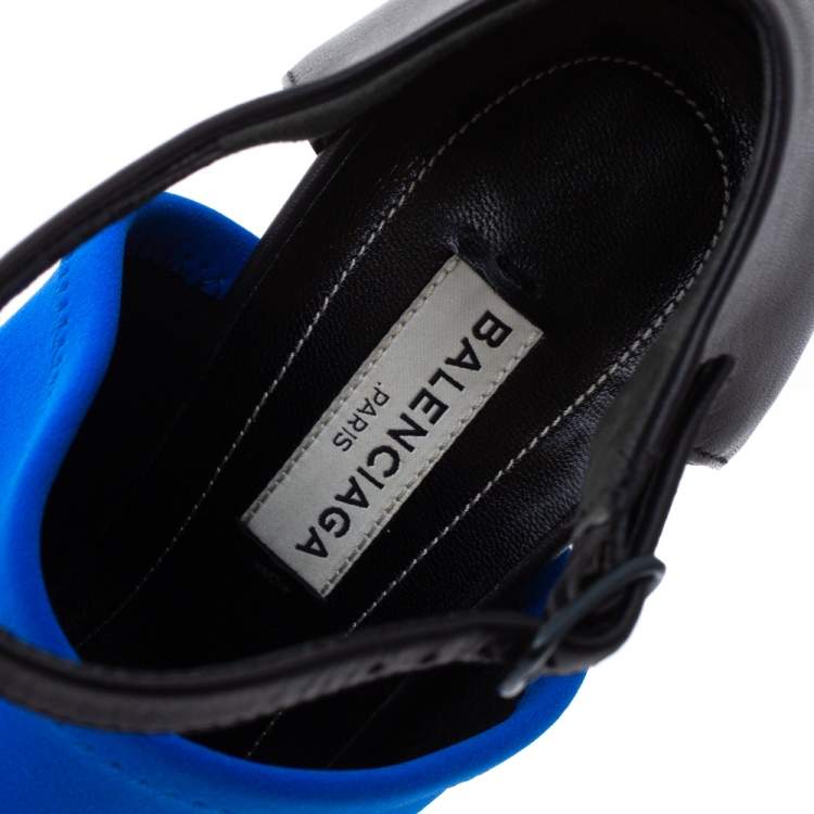 Pre Owned Balenciaga Blue Neoprene Glove Open Toe Ankle Strap Sandals Size 37