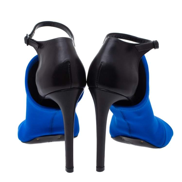 Pre Owned Balenciaga Blue Neoprene Glove Open Toe Ankle Strap Sandals Size 37