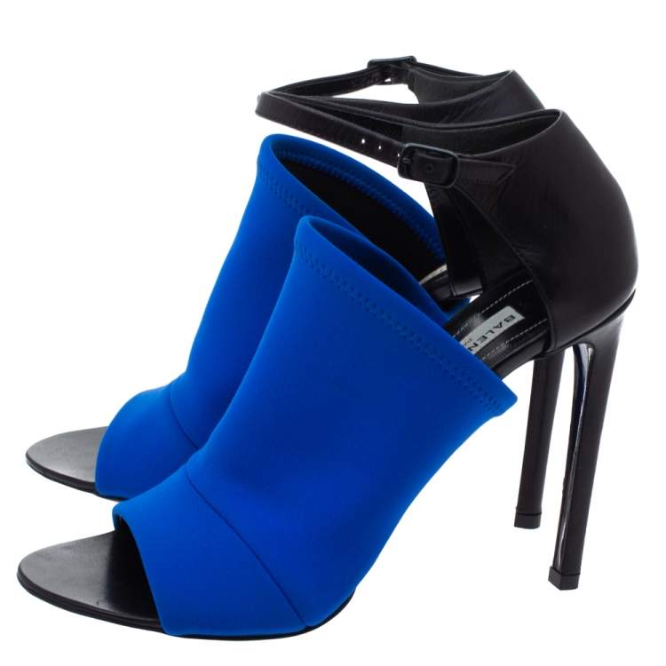 Pre Owned Balenciaga Blue Neoprene Glove Open Toe Ankle Strap Sandals Size 37