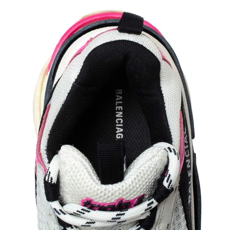 Pre Owned Balenciaga Pink/Black Leather And Mesh Triple S Lace Up Sneakers Size 37
