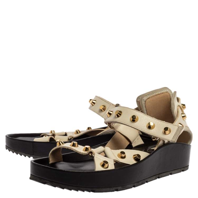 Pre Owned Balenciaga White Leather Arena Studded Platform Sandals Size 40