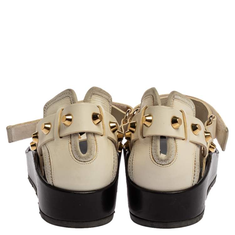 Pre Owned Balenciaga White Leather Arena Studded Platform Sandals Size 40