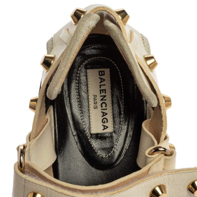Pre Owned Balenciaga White Leather Arena Studded Platform Sandals Size 40