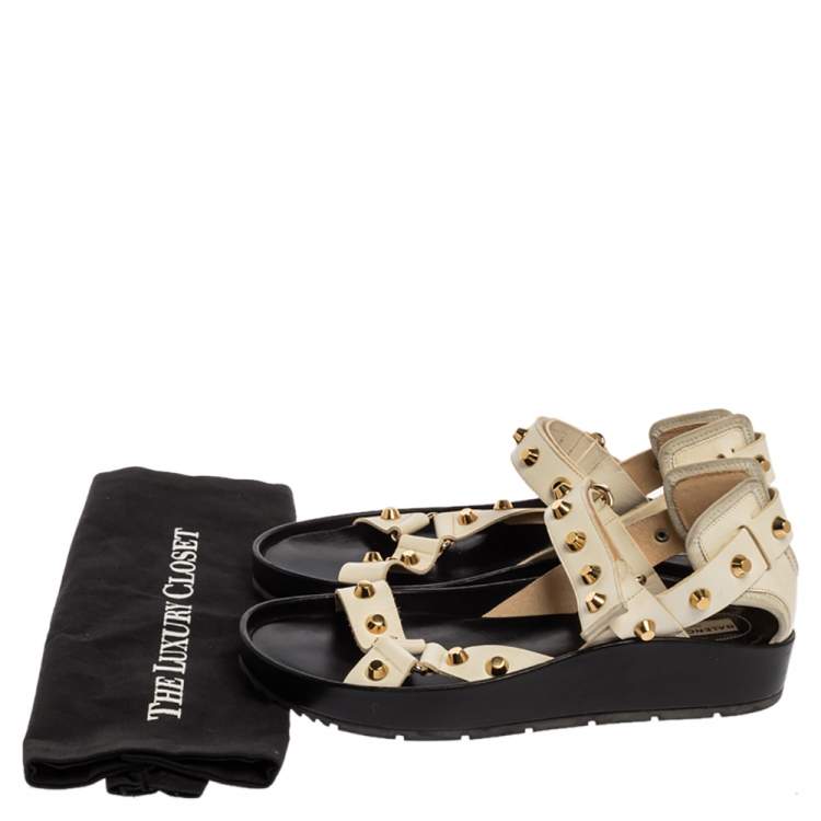 Pre Owned Balenciaga White Leather Arena Studded Platform Sandals Size 40