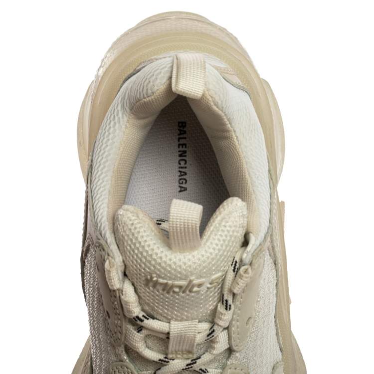 Pre Owned Balenciaga Beige/White Leather And Mesh Triple S Trainer Sneakers Size 38