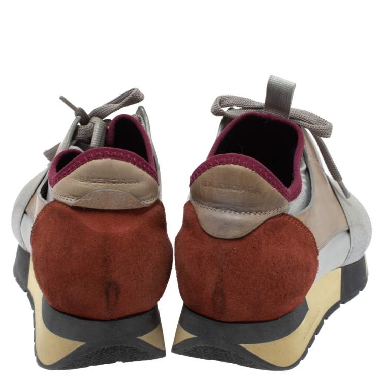 Pre Owned Balenciaga Tricolor Leather And Mesh Race Runner Sneakers Size 37
