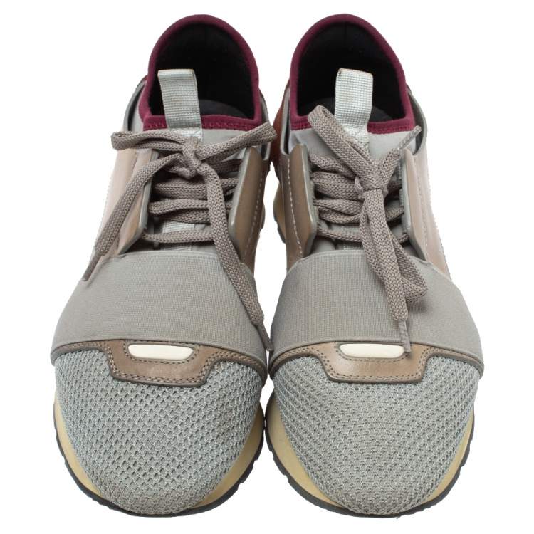 Pre Owned Balenciaga Tricolor Leather And Mesh Race Runner Sneakers Size 37