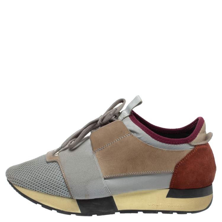 Pre Owned Balenciaga Tricolor Leather And Mesh Race Runner Sneakers Size 37
