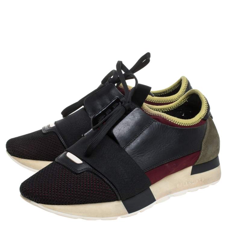 Pre Owned Balenciaga Multi color Leather, Suede And Mesh Race Runner Sneakers Size 37