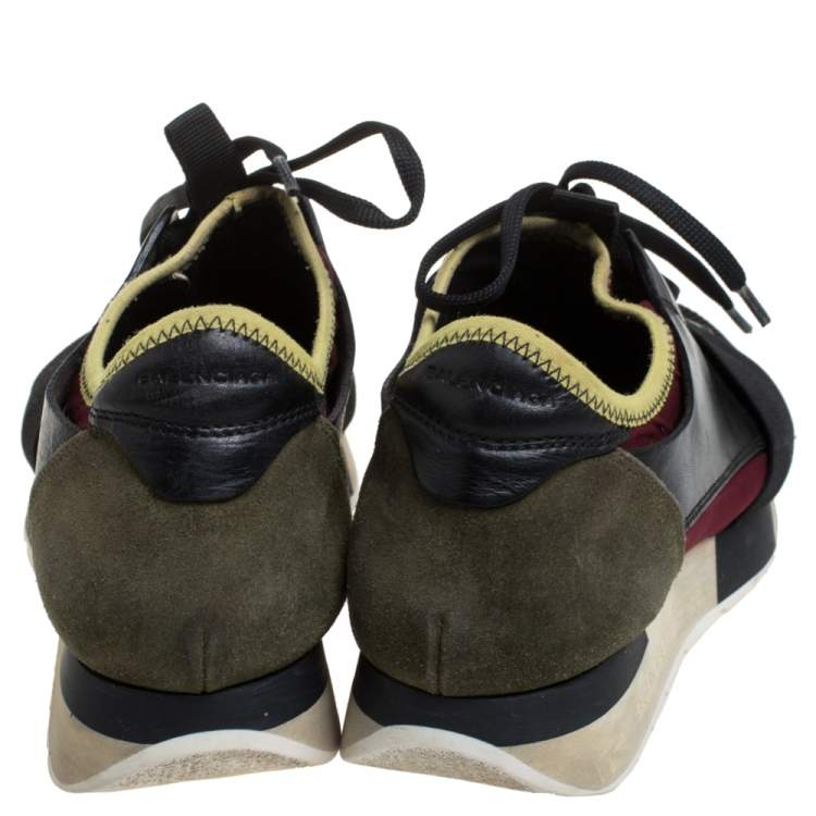 Pre Owned Balenciaga Multi color Leather, Suede And Mesh Race Runner Sneakers Size 37