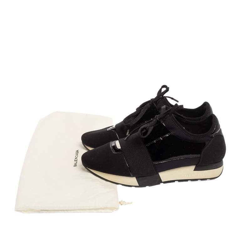 Pre Owned Balenciaga Black Neoprene and Patent Leather Race Runner Sneakers Size 38
