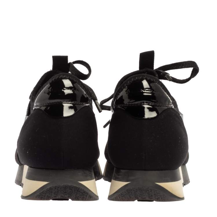 Pre Owned Balenciaga Black Neoprene and Patent Leather Race Runner Sneakers Size 38