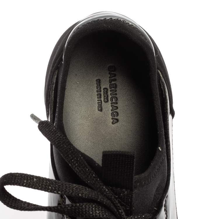 Pre Owned Balenciaga Black Neoprene and Patent Leather Race Runner Sneakers Size 38