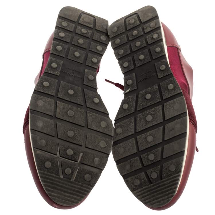 Pre Owned Balenciaga Burgundy Leather And Mesh Race Runner Sneakers Size 37