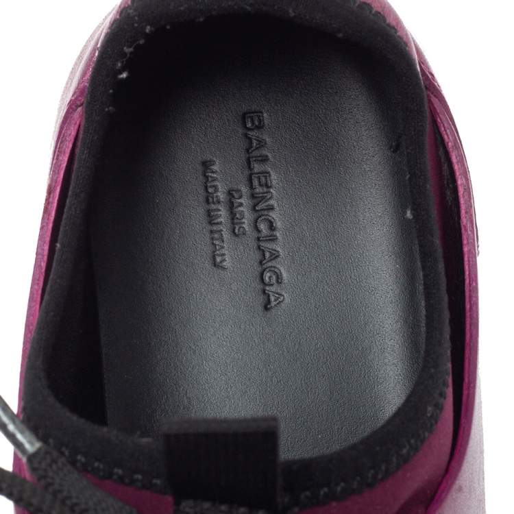 Pre Owned Balenciaga Burgundy Leather And Fabric Race Runner Low Top Sneakers Size 37