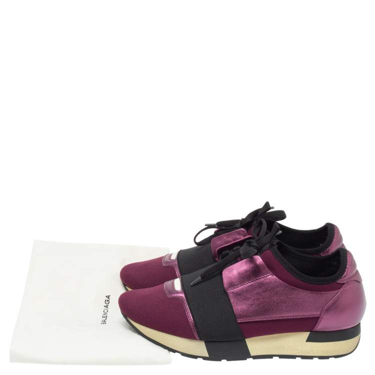 Pre Owned Balenciaga Burgundy Leather And Fabric Race Runner Low Top Sneakers Size 37