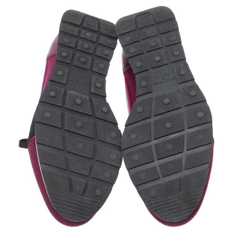 Pre Owned Balenciaga Burgundy Leather And Fabric Race Runner Low Top Sneakers Size 37