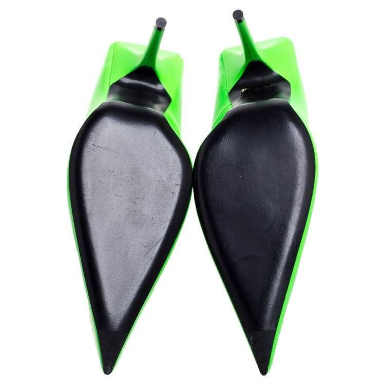 Pre Owned Balenciaga Green Leather Square Knife Pointed Toe Pumps Size 39