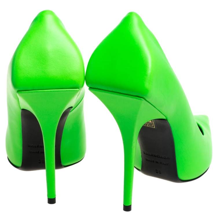 Pre Owned Balenciaga Green Leather Square Knife Pointed Toe Pumps Size 39